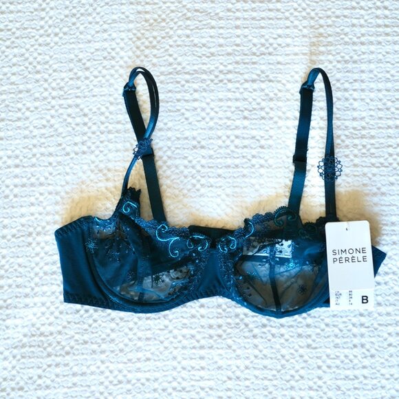 NWT SIMONE PERELE Delice Demi Bra Prestige Blue Sheer Lace - Picture 2 of 10